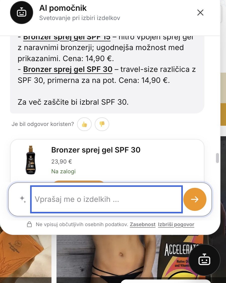 Klepetalno okno AI Chat za WooCommerce
