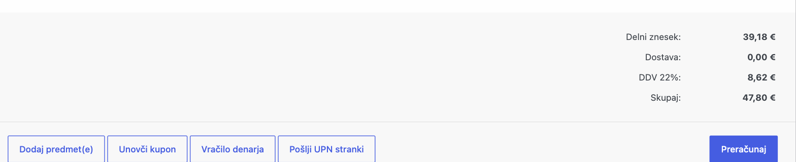 Gumb Pošlji UPN stranki na naročilu